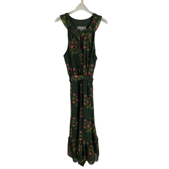 Point Sur High-Neck Ruffle Floral Midi Dress Dark Floral Ruffled Romantic Sz 16 - Picture 6 of 14
